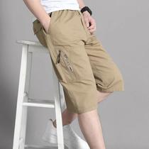 Bermudas Cargo Masculinas De Algodão Para O Verão Com Bolso Com Zíper E Cintura Elástica Para