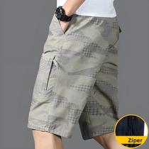 Bermudas Cargo Masculinas De Algodão Soltas Com Bolsos Com Zíper, Casuais, Para Trabalho, Na Altura