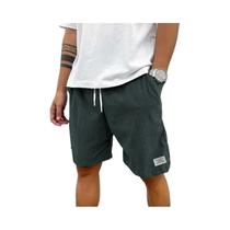 Bermudas Masculinas De Verão Em Corduroy Sólido Com Cordão E Cintura Elástica, Casual Para Uso