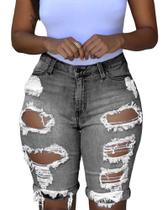 Bermudas Roswear, jeans rasgados, elásticos, cinza escuro, femininos