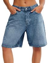 Bermudas Tankaneo Baggy Denim de cintura alta para mulheres