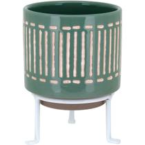 BERNAN CACHEPÔ 16x12x12cm CERÂMICA VERDE COM SUPORTE