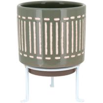 BERNAN CACHEPÔ 20x14x14cm CERÂMICA CINZA COM SUPORTE