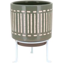 Bernan Cachepô 20X14X14Cm Cerâmica Cinza Com Suporte Bernan Cachepô 20X14X14Cm Cerâmica Cinza Com Suporte