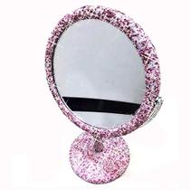 Bestbling Bling Rhinestone portátil ampliado de dupla face giratória maquiagem espelho de vaidade, 360 Girar espelho de maquiagem em forma redonda de dois lados espelho de maquiagem (rosa)
