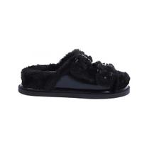 Beth - Papete Flatform Preta com Pelos Beth - Papete Flatform Preta com Pelos