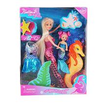 BETTINA Sereia Princesa Boneca com Pequena Sereia e Cavalo Marinho Play Play Conjunto Brinquedos sereias com acessórios e roupas de boneca para garotinhas (rosa)