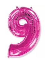 Bexiga Balão Metalizado 16 Polegadas 40cm Rosa Número 9 - Warna