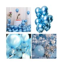 Bexiga Balões Metalizado Cromado Azul Claro Super Brilhantes 10 Polegadas Com 25 Unidades - MuchFesta