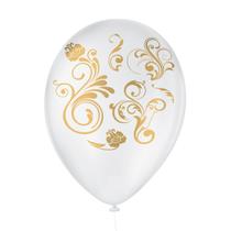 Bexiga Balões Tema Nº 9 Arabesco Branco e Dourado - 25 Unid