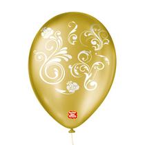 Bexiga Balões Tema Nº 9 Arabesco Dourado e Branco - 25 Unid