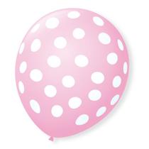 Bexiga Balões Tema Nº 9 Bolinhas Rosa e Branco - 25 Unid