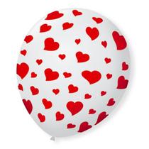 Bexiga Balões Tema Nº 9 Corações Branco e Vermelho - 25 Unid