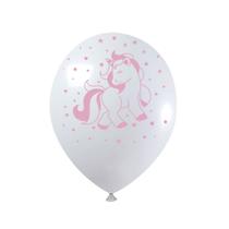 Bexiga balões unicórnio branco c/ rosa charm decorados c/ 20 - TAMAROZZI