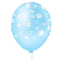 Bexiga Fantasia Flocos de Neve 10" Azul com Branco Pic Pic 25 Unidades