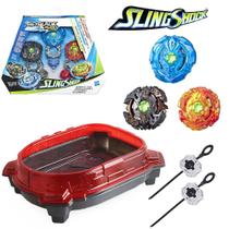 Beyblade 3 Beys Elemento X e Arena Rail Rush - Hasbro