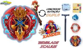 Beyblade Burst Xeno Xcalius + Lançador Dupla Rotação Tornado Gyro