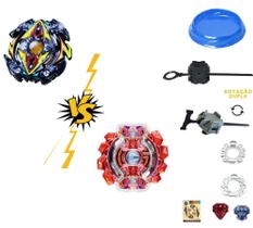 Beyblade Kit 2 Lançadorer Arena Ponteira Tornado Gyro Comb