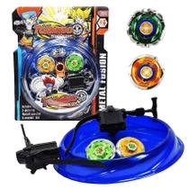 Beyblade Metal Led Kit 4 Pião 2 Lançador Tornado Com Arena Bey Blade