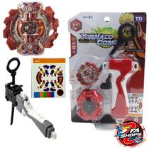 Beyblade Tornado Burst Lançador e Grip Zeutron Xcalius Luinor Gaianon Turbo