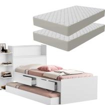 Bi Cama Solteiro Isa Com 2 Colchão Bau Gavetas e Prateleira