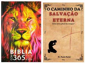 Bíblia 365 Reflexões C/ Plano De Leitura Leão Fogo Lt Hipergigante + Livro Estudo Bíblico