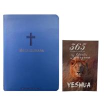 Bíblia Almeida com harpa letra hipergigante Capa luxo azul E Devocional 365 mensagens de Charles Spurgeon