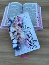 Bíblia ARC Leão Safira floral - com harpa e corinhos índice digital