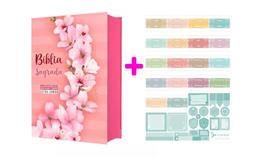 Bíblia ARC Letra Jumbo Rosa + Abas adesivas marca livros