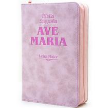 Bíblia Ave Maria com zíper rosa - Letra Maior