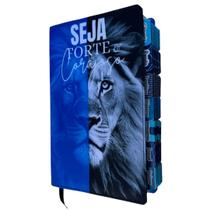 Bíblia Azul Seja forte e corajoso com Abas coladas harpa e corinhos Bíblia Azul Seja forte e corajoso com Abas coladas harpa e corinhos