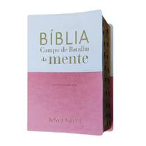Bíblia campo de batalha da mente versão amplificada capa de luxo rosa e branco índice