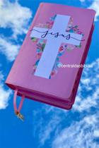Bíblia cruz rosa claro com Pingente grande Com Harpa E Índice Letras Grandes Capas exclusivas