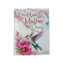 Bíblia da mulher de deus letra grande com harpa e índice capa dura beija flor