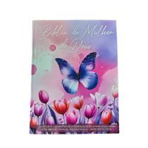 Bíblia da mulher de deus letra grande com harpa e índice capa dura borboleta