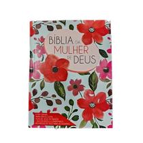 Bíblia da mulher de deus letra grande com harpa e índice capa dura flores