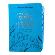 Biblia da Mulher de estudos Azul turquesa com abas adesivas coladas NAA capa luxo SBB
