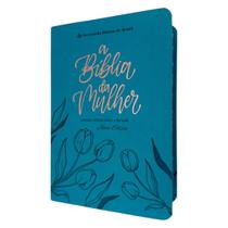 Biblia da Mulher de estudos Verde turqueza compacta NAA capa luxo SBB