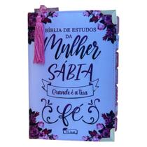 Bíblia da Mulher Sábia de Estudos Branca Fé com Abas adesivas + marca páginas