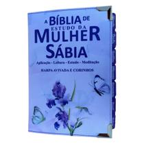 Bíblia da Mulher Sábia de Estudos Lírios lilás com Abas adesivas e Harpa
