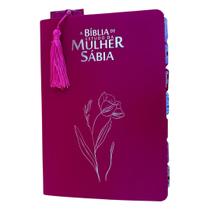 Biblia da Mulher Sabia de estudos Magnolia pink couro com Abas + Marca páginas