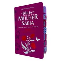 Biblia da Mulher Sabia de estudos pink couro com abas adesivas