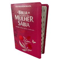Biblia da mulher sabia estudo meditação full color c/ harpa cristã c/índice palavras de jesus em vermelho tulipa pink