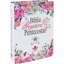 Bíblia Da Pregadora Pentecostal Grande Capa Luxo Versão ARC Almeida Revista e Corrigida Box SBB Branca Florida
