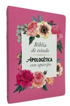 Bíblia De Estudo Apologética Com Apócrifos - Capa Semi luxo Flexível Rosa Floral