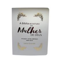 Bíblia de estudo da mulher de deus letra grande com harpa e índice capa de luxo branca