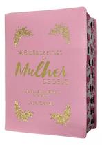 Bíblia de estudo da mulher de deus letra grande com harpa e índice capa de luxo rosa