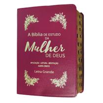 Bíblia de estudo da mulher de deus letra grande com harpa e índice capa de luxo vinho