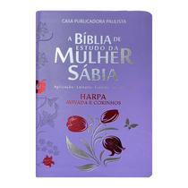 Bíblia de Estudo da Mulher Sábia ARC Almeida Revista Corrigida Com Harpa páginas coloridas Tulipa Lilás