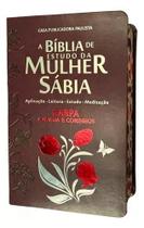 Bíblia de estudo da mulher sábia arc letra grande com harpa capa de luxo vinho índice